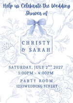 Blue Floral Pattern Wedding Shower Invite
