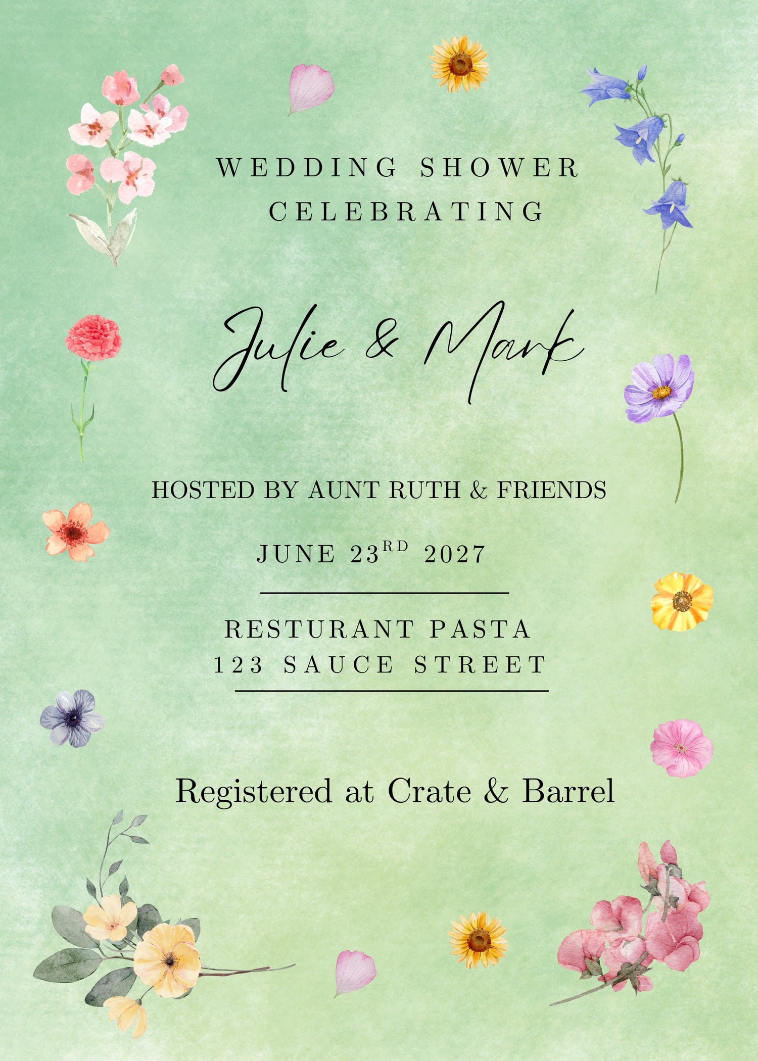 Wedding Shower Invite - Green Water Color