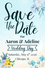 Custom printed 4x6 or 5x7 wedding save the date card with floral design. Upload your own photo or artwork to create a personalized wedding announcement.