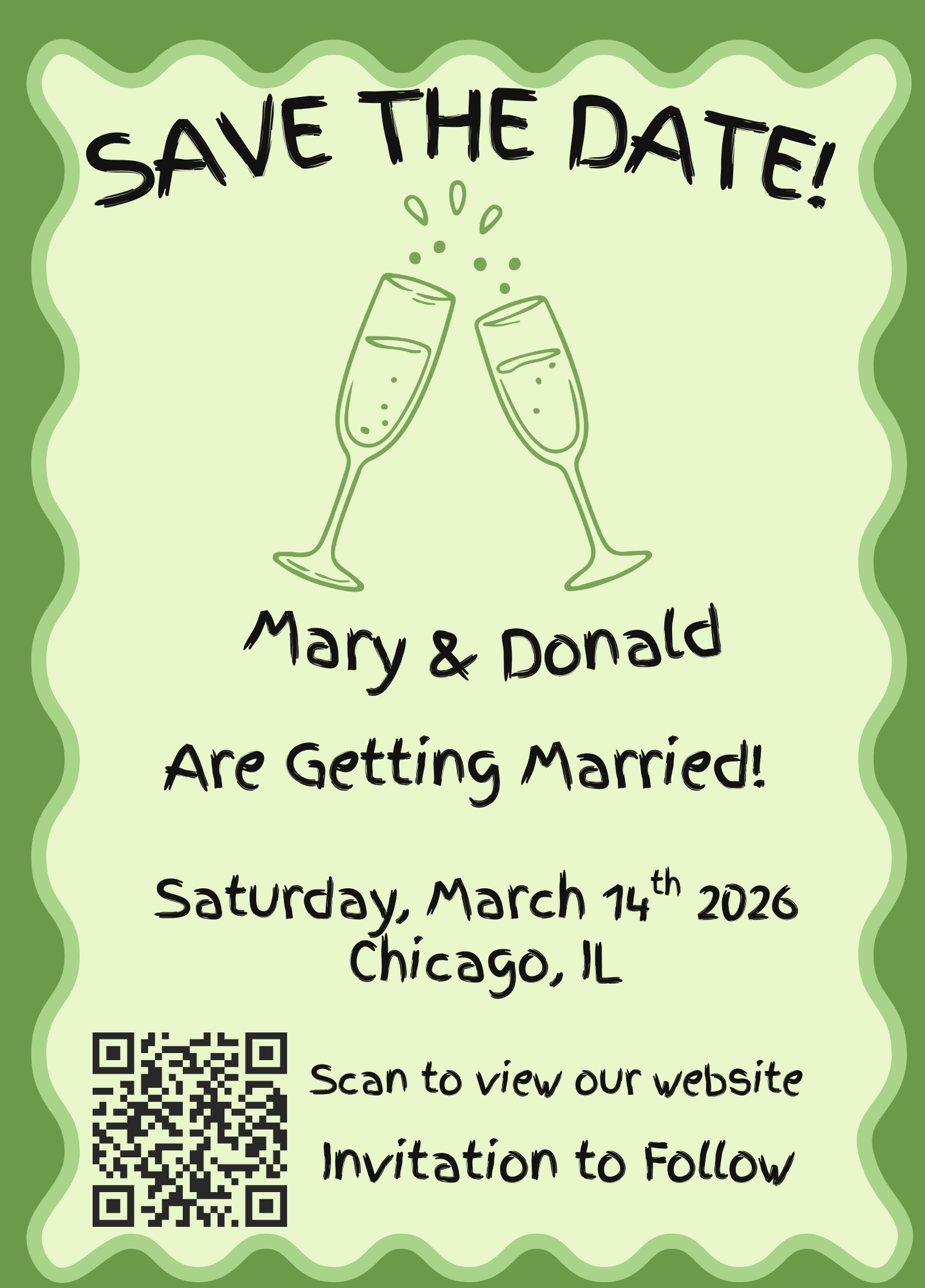 Monochrome Green Contemporary Save the Date