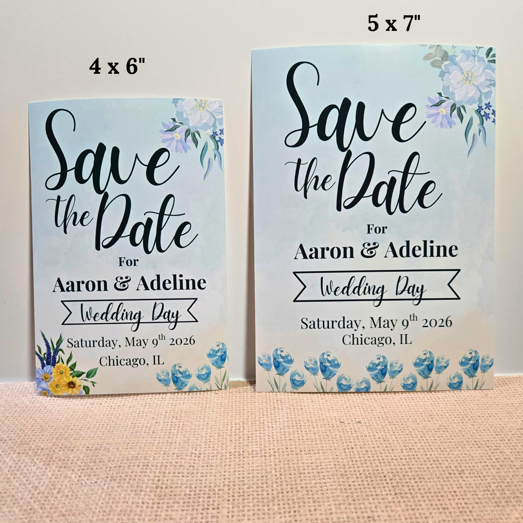 custom personalized Personalized save the date Invite prints on 4x6 and 5x7 premium paper with stunning images of flowers perfect for a wedding invite or save the date 