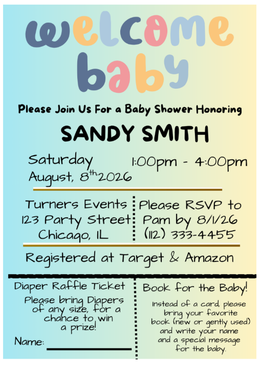 Welcome Baby Invite -Blue & Yellow
