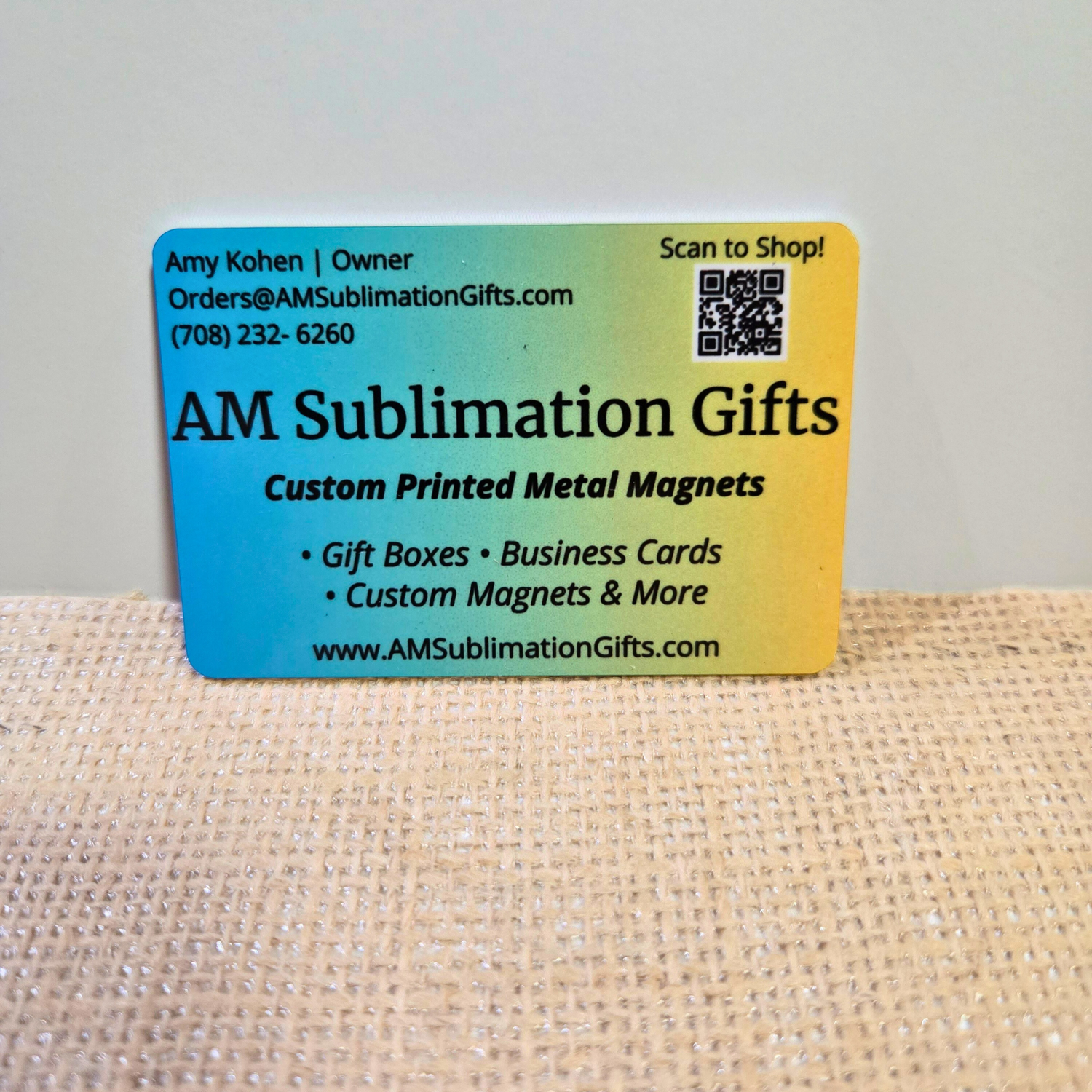 2x3 in metal business card with a magnet on the back, fast shipping
